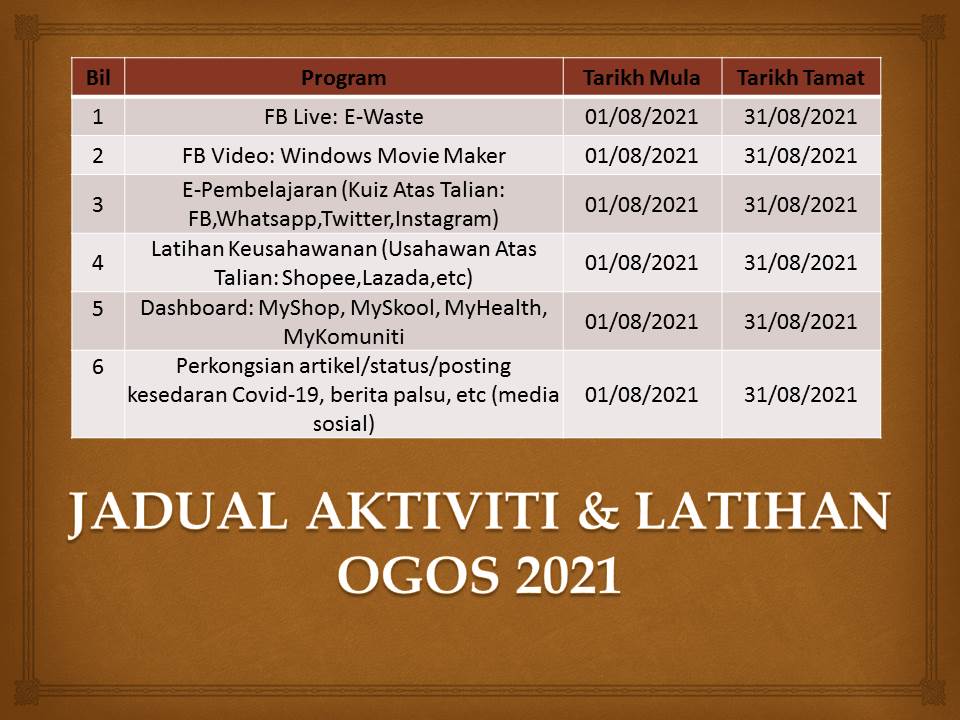 JADUAL AKTIVTI OGOS 2021