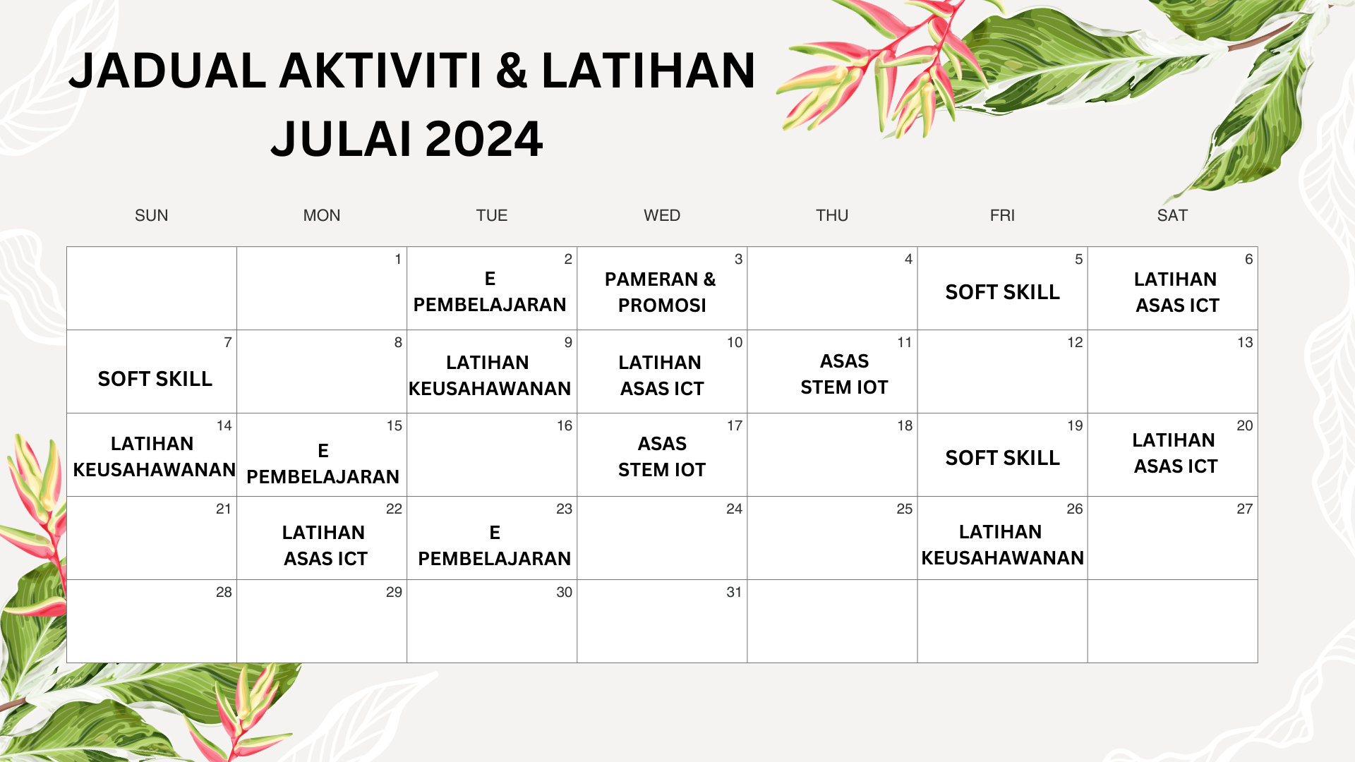 Jadual Aktiviti Latihan Julai 2024