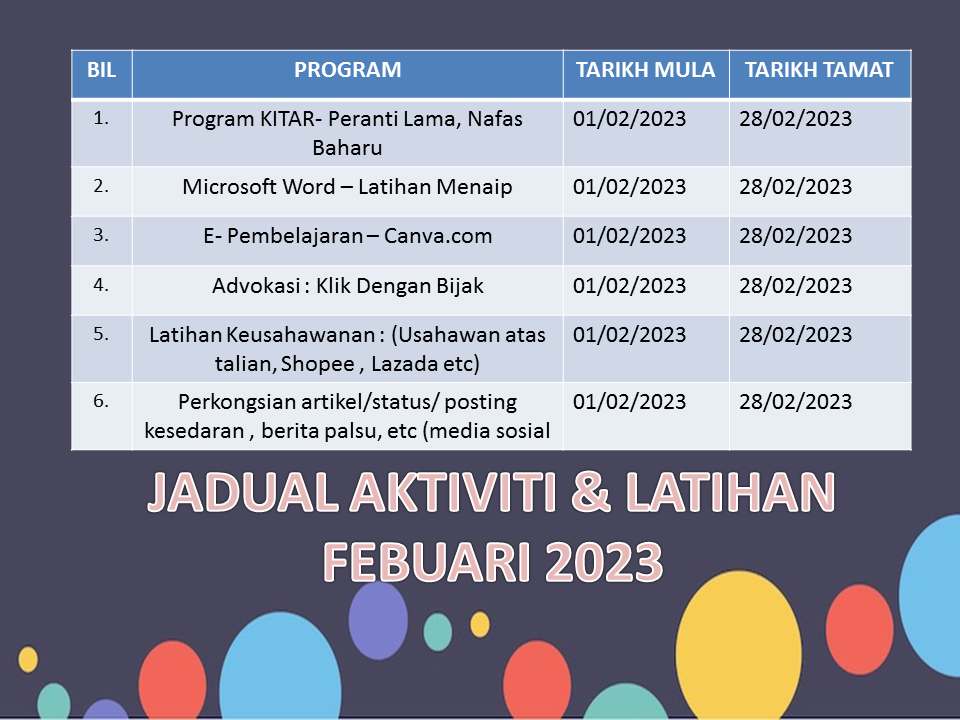 Jadual Aktiviti Feb 2023