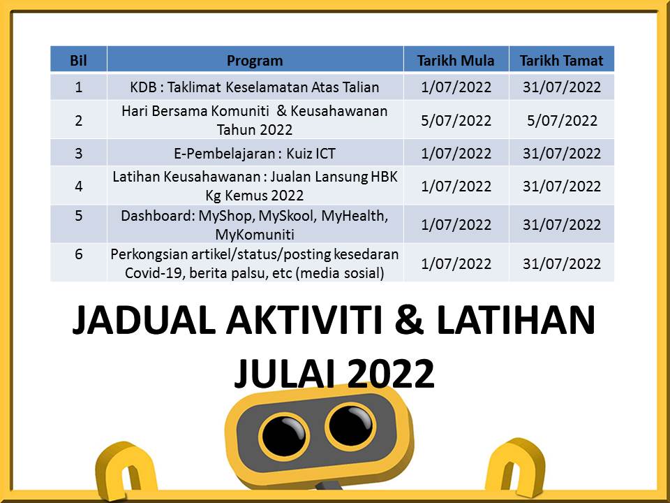 Jadual Aktiviti Julai 2022