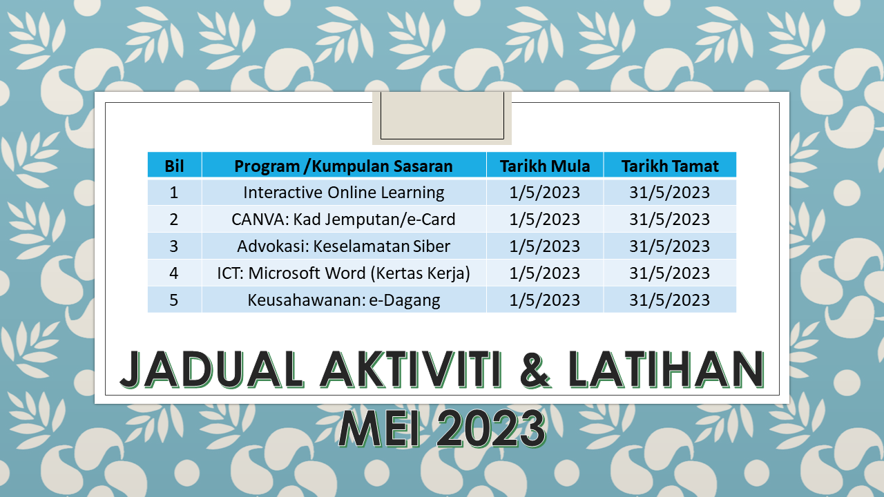 Jadual Aktiviti Mei 2023