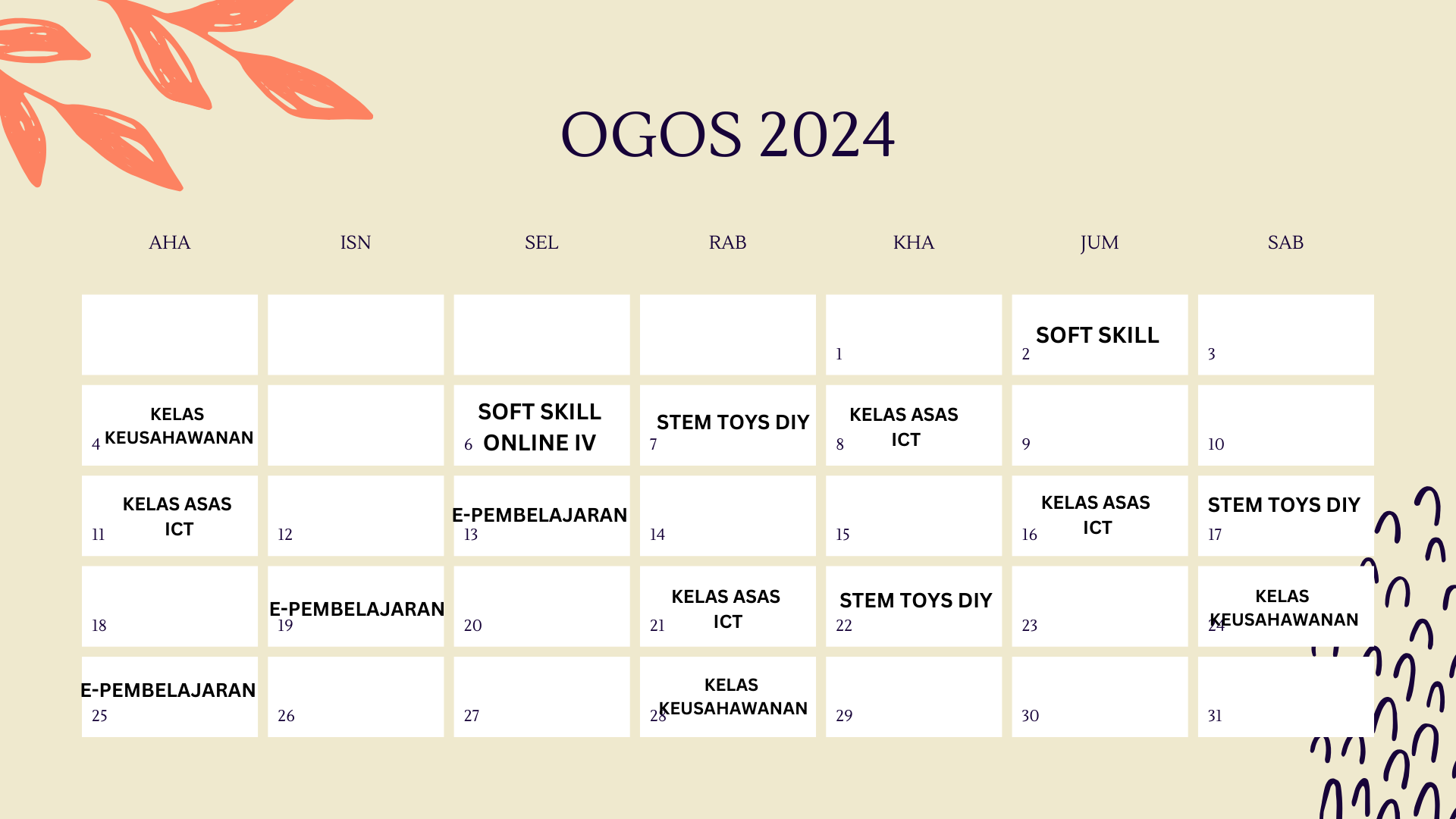 Jadual Aktiviti Ogos 2024