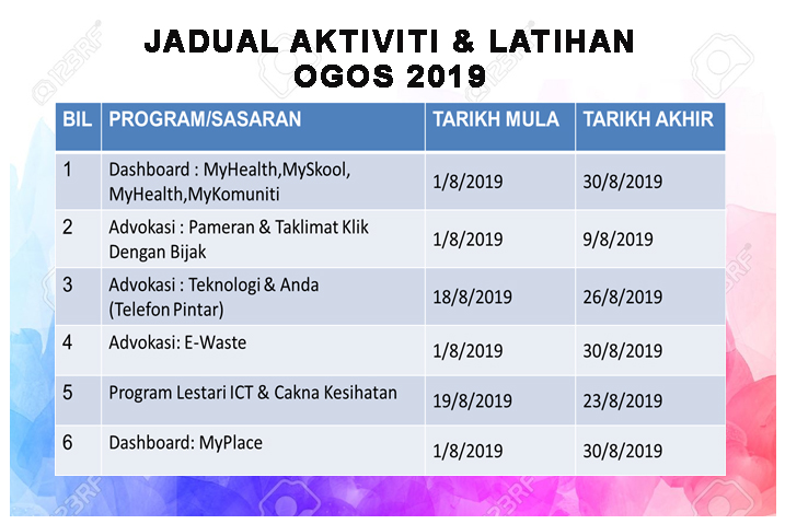 Jadual Aktiviti Ogos 2019