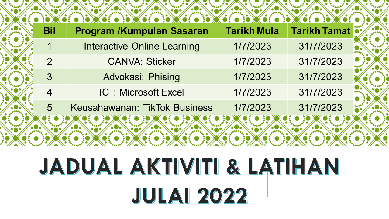 jadual aktiviti Julai 2023