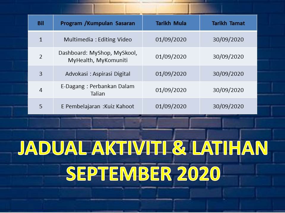 jadual aktiviti SEPT 2020